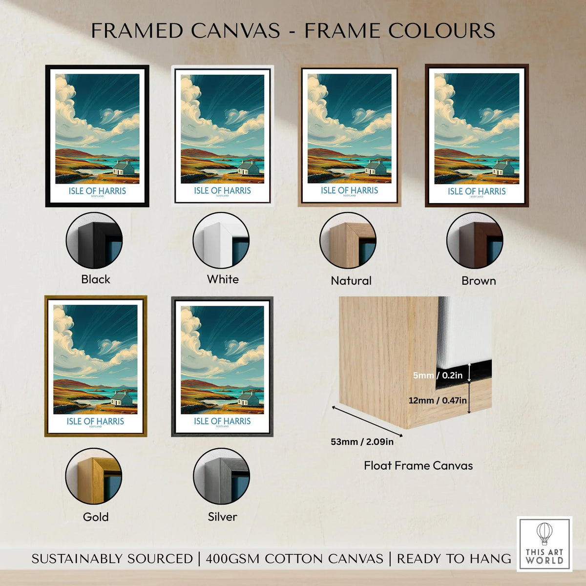 Isle of Harris Poster Scotland Dramatic Sky Seascape - Scottish Island Travel Decor framed canvas float frame colour options: black, white, natural, brown, gold and silver
