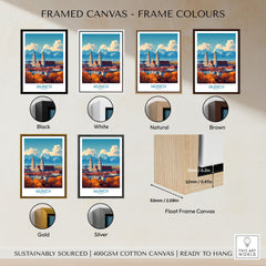 Munich Travel Poster framed canvas float frame colour options: black, white, natural, brown, gold and silver