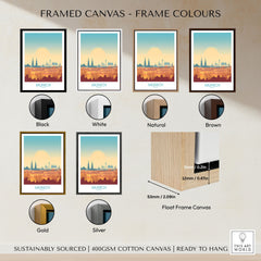 Munich Print Germany framed canvas float frame colour options: black, white, natural, brown, gold and silver