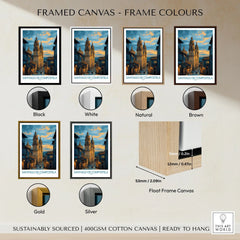 Santiago de Compostela Cathedral Art Print | Cityscape Poster framed canvas float frame colour options: black, white, natural, brown, gold and silver