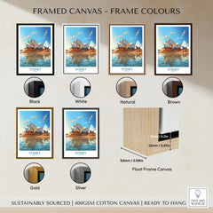 Sydney Print framed canvas float frame colour options: black, white, natural, brown, gold and silver
