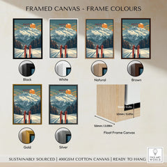 Megève Travel Poster - France framed canvas float frame colour options: black, white, natural, brown, gold and silver