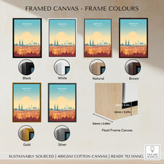 Munich Wall Art framed canvas float frame colour options: black, white, natural, brown, gold and silver
