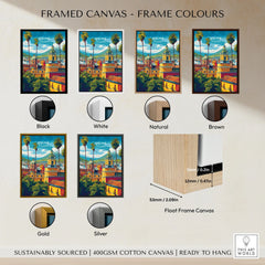 Quito Ecuador Travel Poster Cityscape Print Churches Palm Trees Andes Wall Art Decor framed canvas float frame colour options: black, white, natural, brown, gold and silver