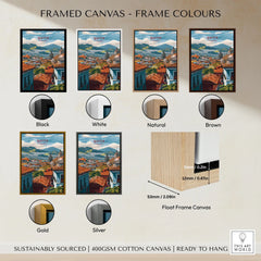 Quito Ecuador Travel Print Rooftop View Poster Cityscape Andes Hills Wall Art Decor framed canvas float frame colour options: black, white, natural, brown, gold and silver