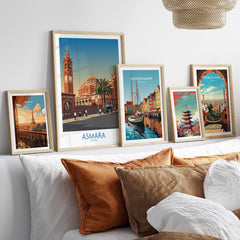 Asmara Eritrea Wall Art – Historic Architecture and City Street Decor Poster displayed in a stylish home setting.