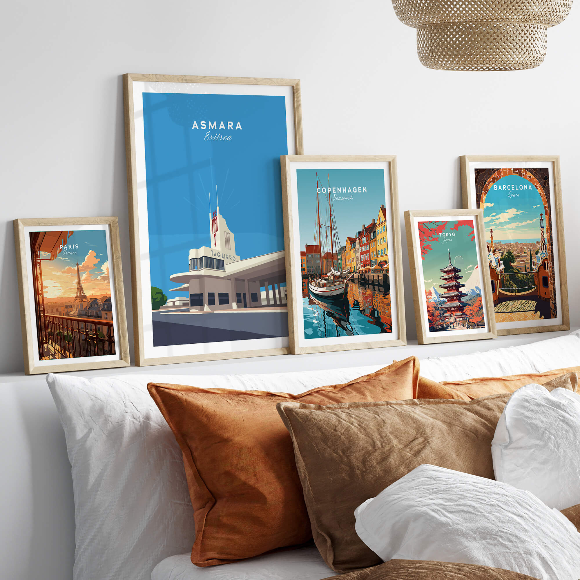 Asmara Travel Poster – Fiat Tagliero Futurist Architecture Art Print displayed on a stylish gallery wall.