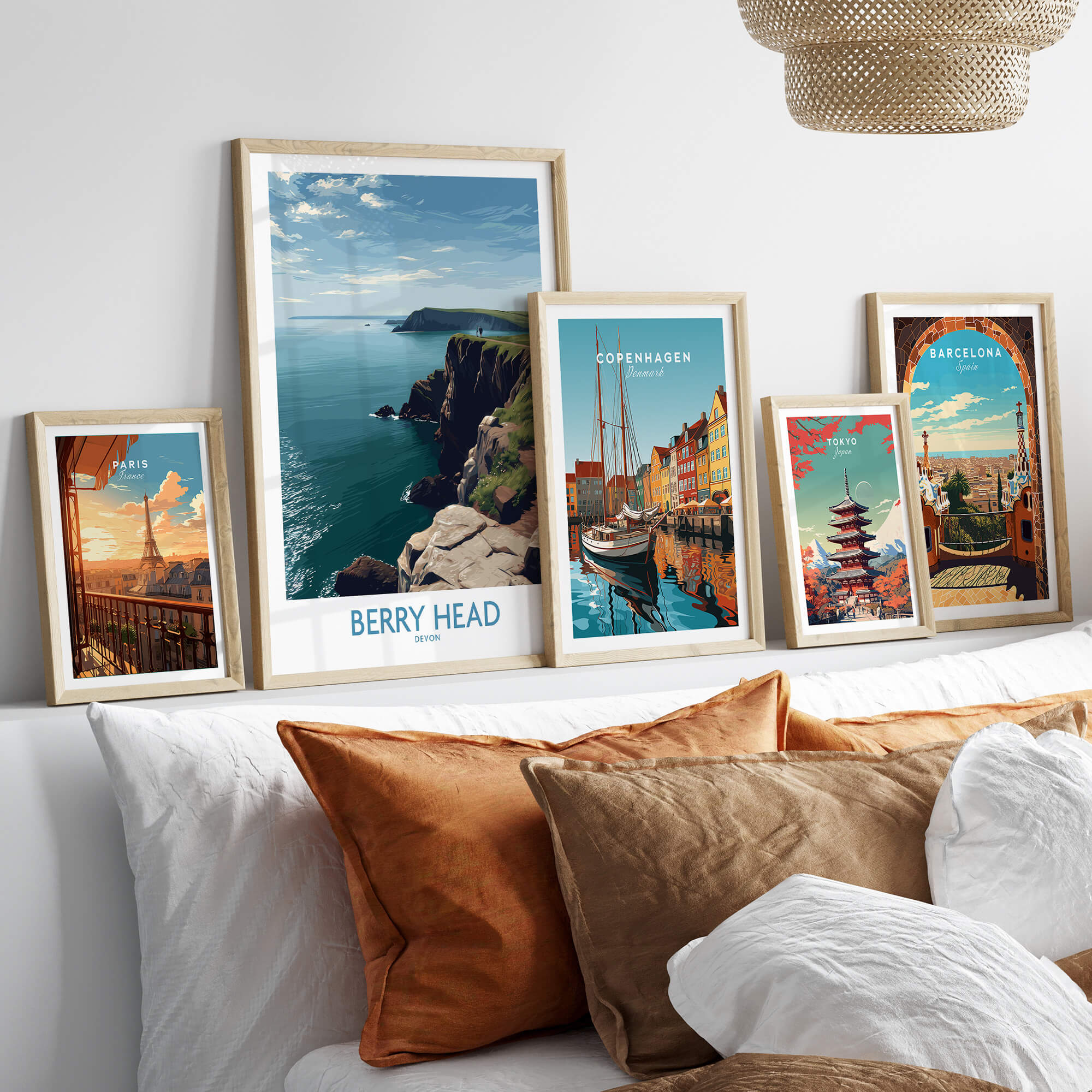 Berry Head Devon Wall Art – English Coast Print displayed on a stylish wall with other city art prints.