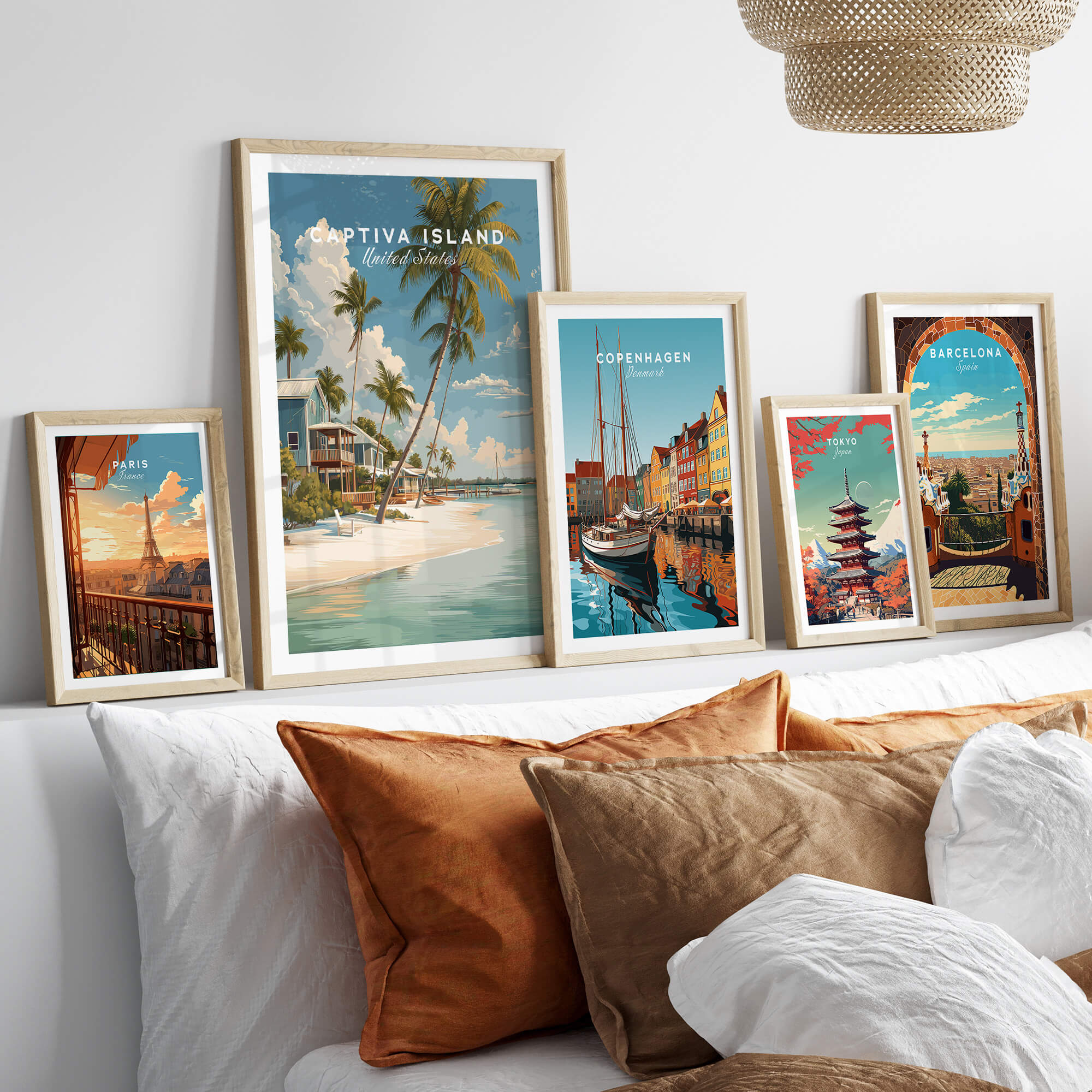 Captiva Island Florida Print – Coastal Palm Tree Art displayed in a stylish gallery wall with coastal theme.