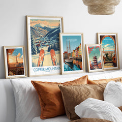 Copper Mountain Colorado Wall Art – Winter Mountain Ski Resort Wall Decor displayed on a stylish modern shelf.