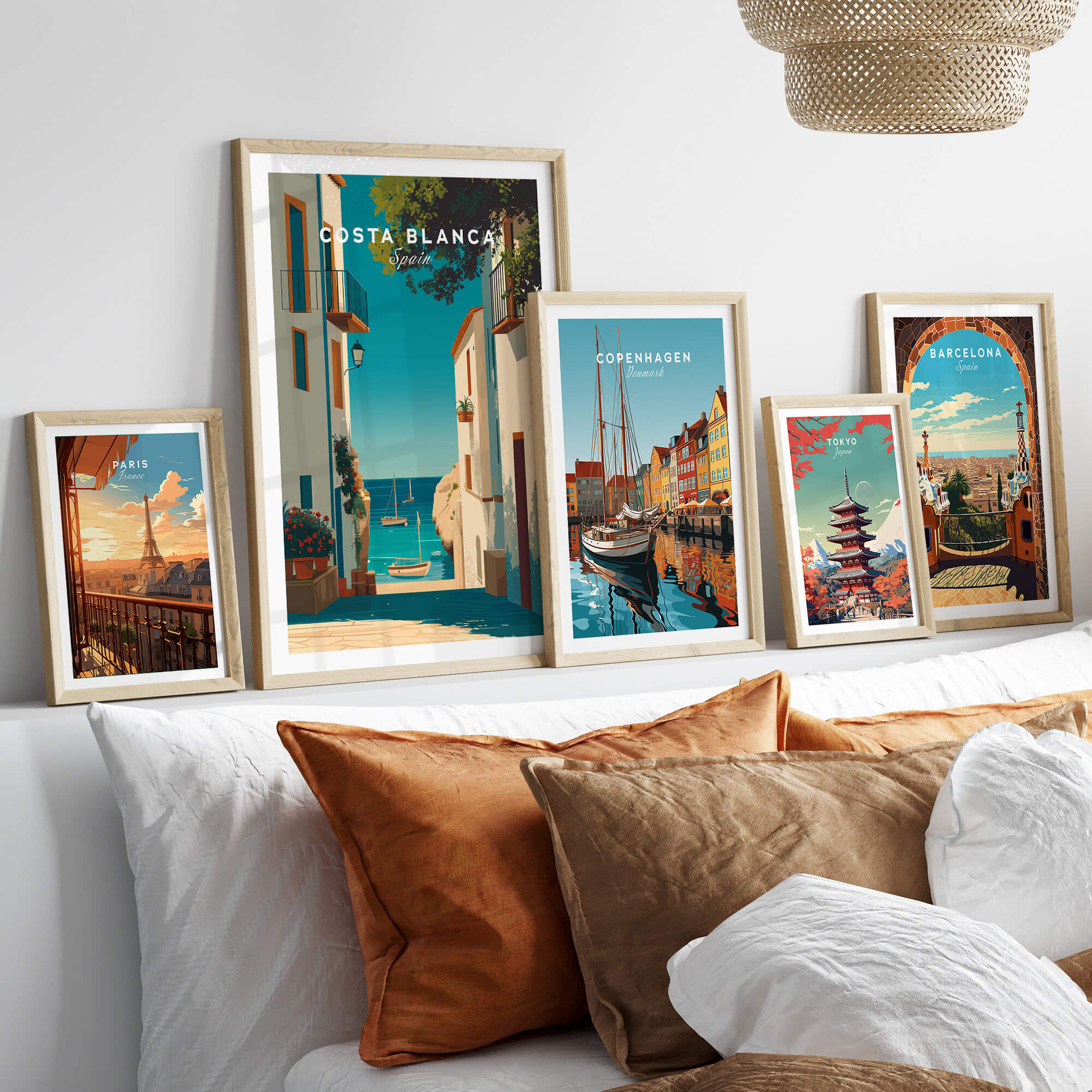 Costa Blanca Spain Print – Iconic White Village & Mediterranean Architecture Wall Decor in elegant framed display.