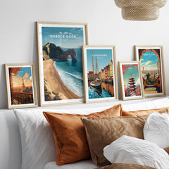 Durdle Door Poster – Jurassic Coast Wall Art displayed among other travel-themed wall art prints.