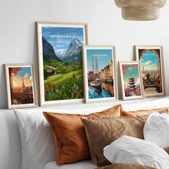 Grindelwald Switzerland Wall Art Print | Summer Alps Nature Travel Posters displayed in a cozy living room setting.