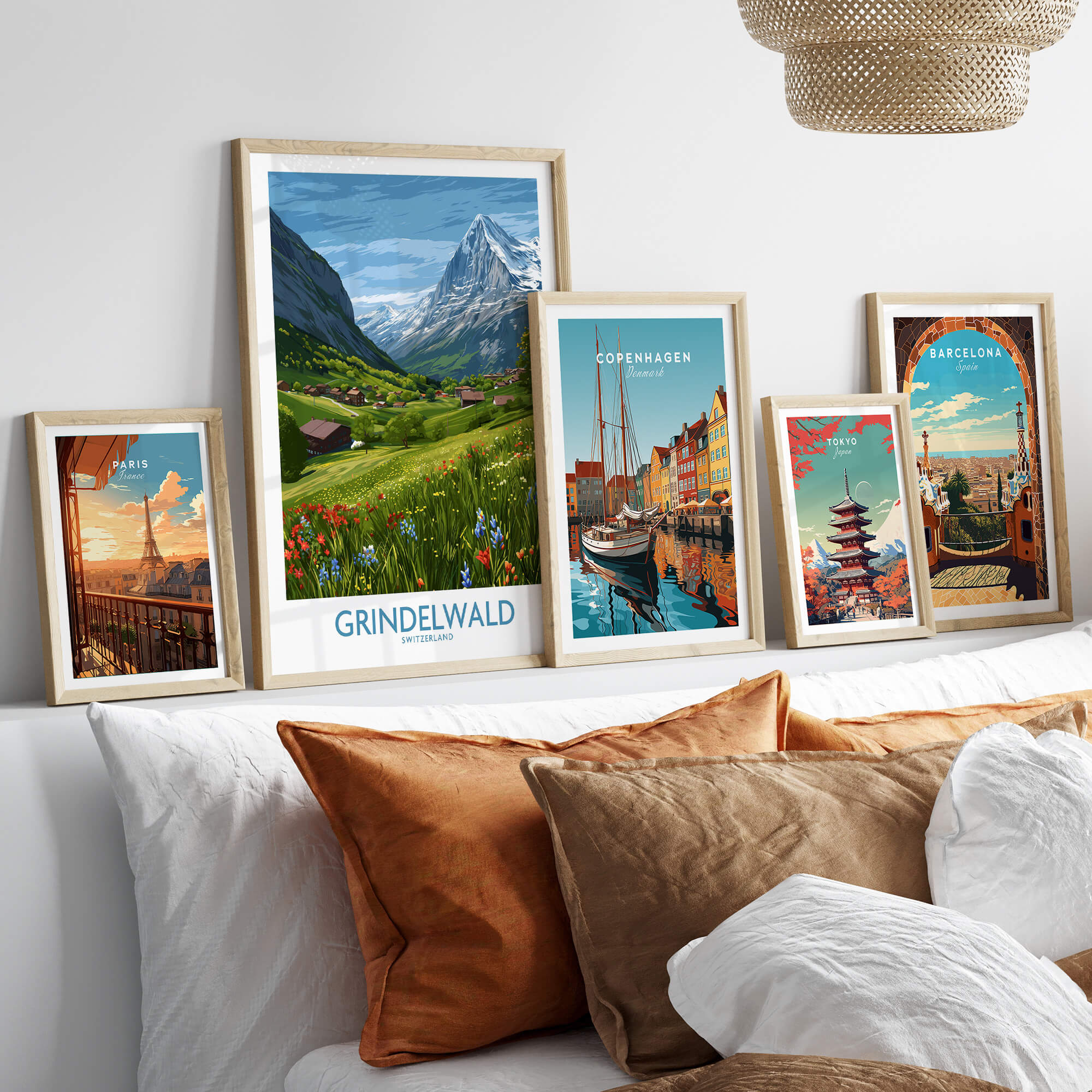 Grindelwald Switzerland Posters | Lush Green Mountain Valley Canvas Print displayed in a stylish interior setting.