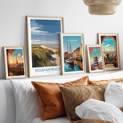 Holkham Beach Norfolk Canvas Print | Minimalist British Seaside Landscape Poster displayed in a modern interior setting.