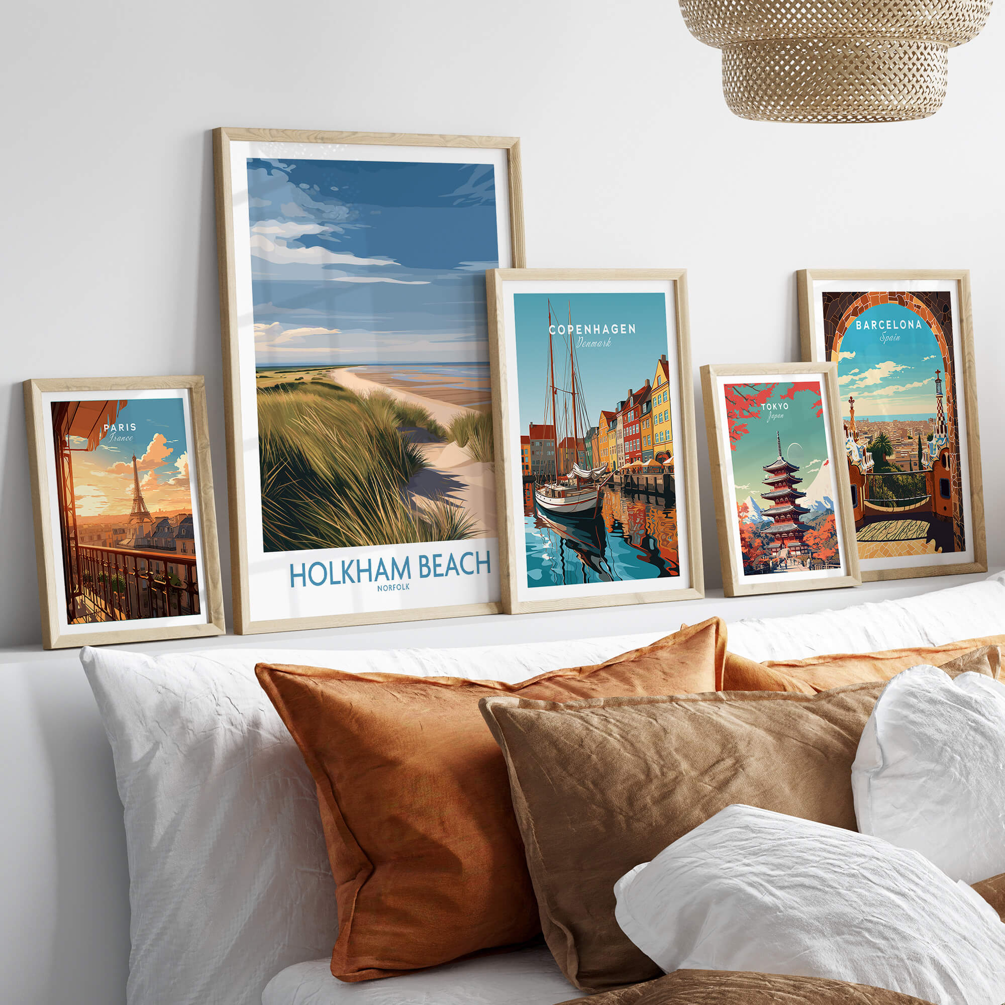 Holkham Beach Norfolk Canvas Print | Minimalist British Seaside Landscape Poster displayed in a modern interior setting.