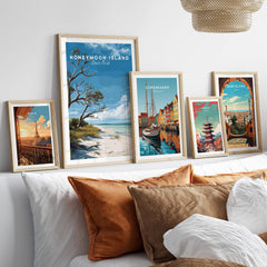 Honeymoon Island Wall Art Print | Florida Tropical Beach Travel Poster displayed in a stylish interior setup.