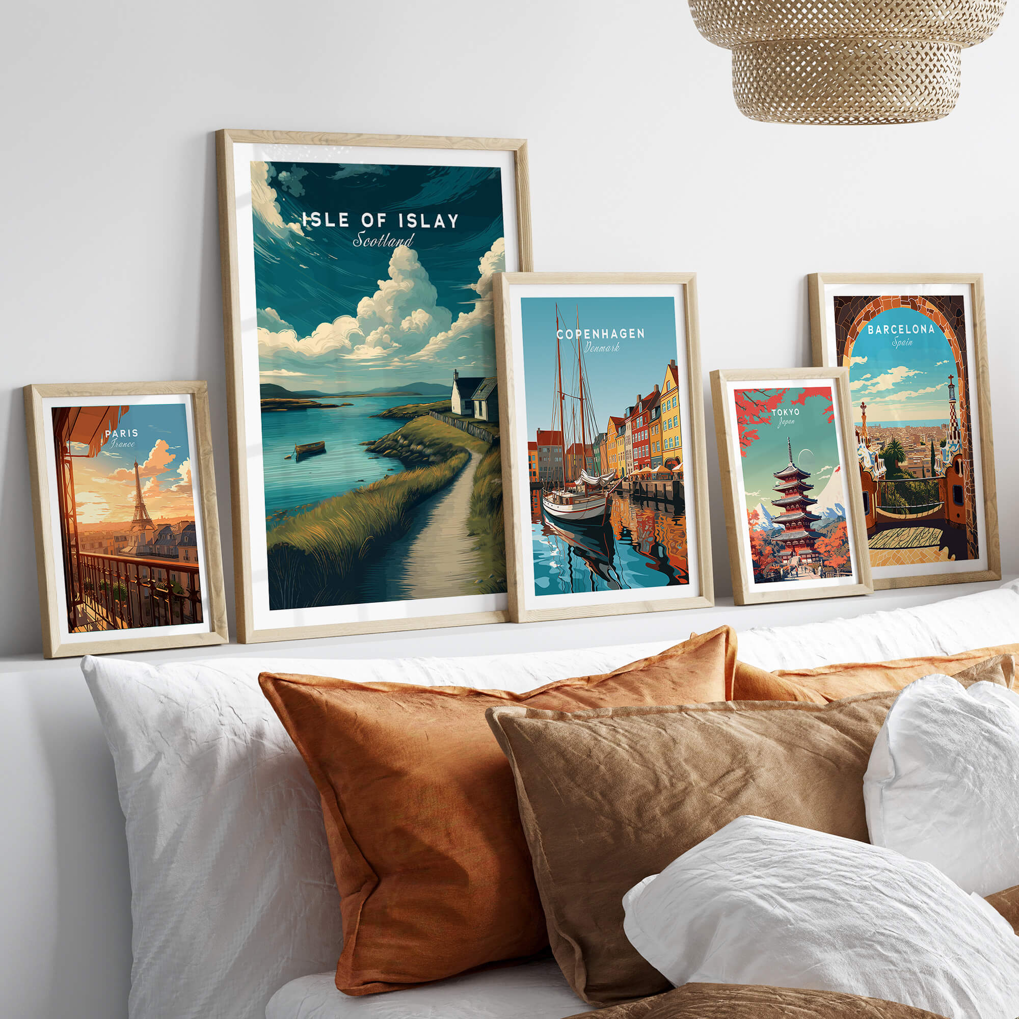Isle of Islay Scotland Wall Art Print | Coastal Path Travel Poster displayed in a stylish interior with other travel posters.