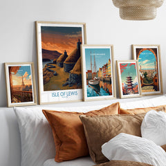 Isle of Lewis Scotland Canvas Print | Outer Hebrides Norse Mill Poster displayed in a stylish home interior with framed prints.