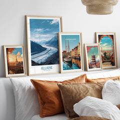 Kluane Poster National Park Canada | Snow Capped Mountains Canvas Print displayed in a modern gallery wall arrangement.