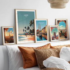 Lome Togo Poster Print Africa featuring a vibrant beach scene with palm trees and coastal beauty.