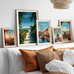 Lovers Key Florida Wall Art Print | State Park Beach Travel Poster displayed among other travel posters.