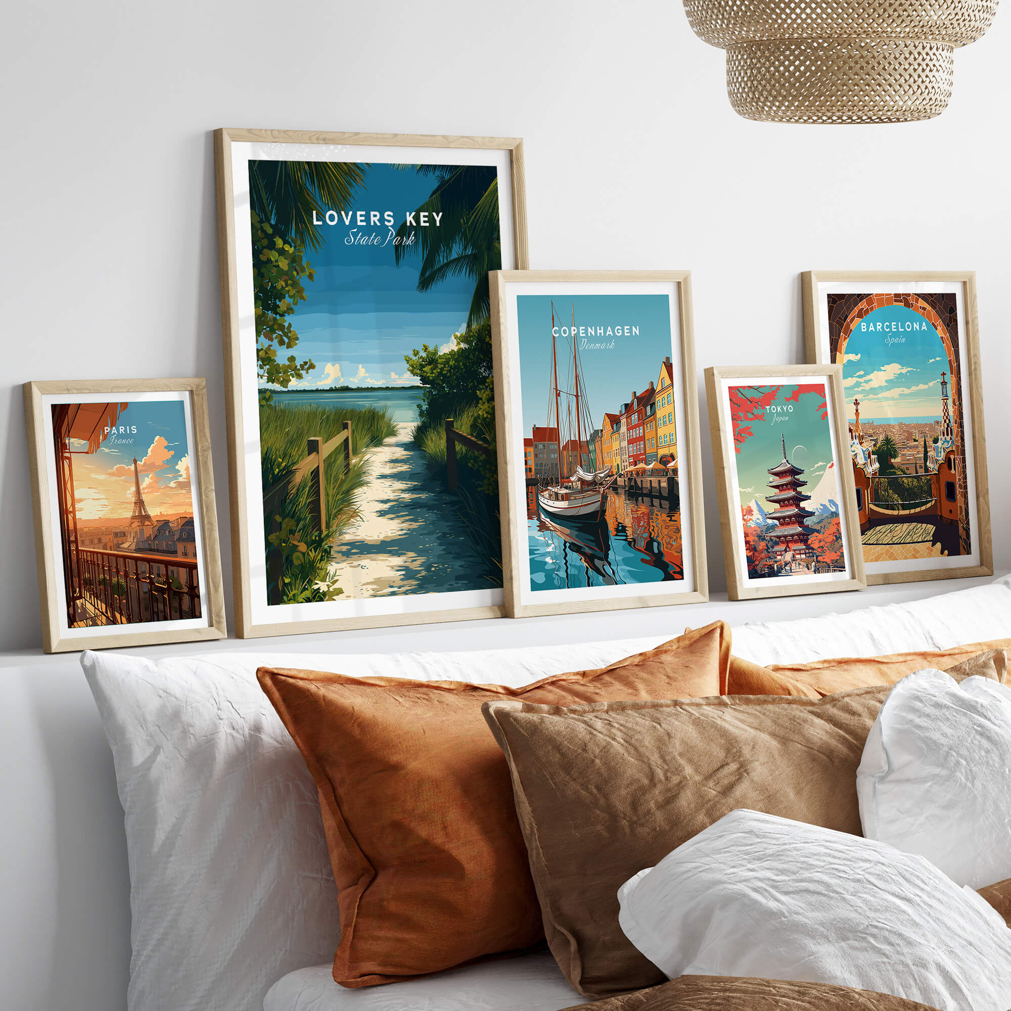 Lovers Key Florida Wall Art Print | State Park Beach Travel Poster displayed among other travel posters.