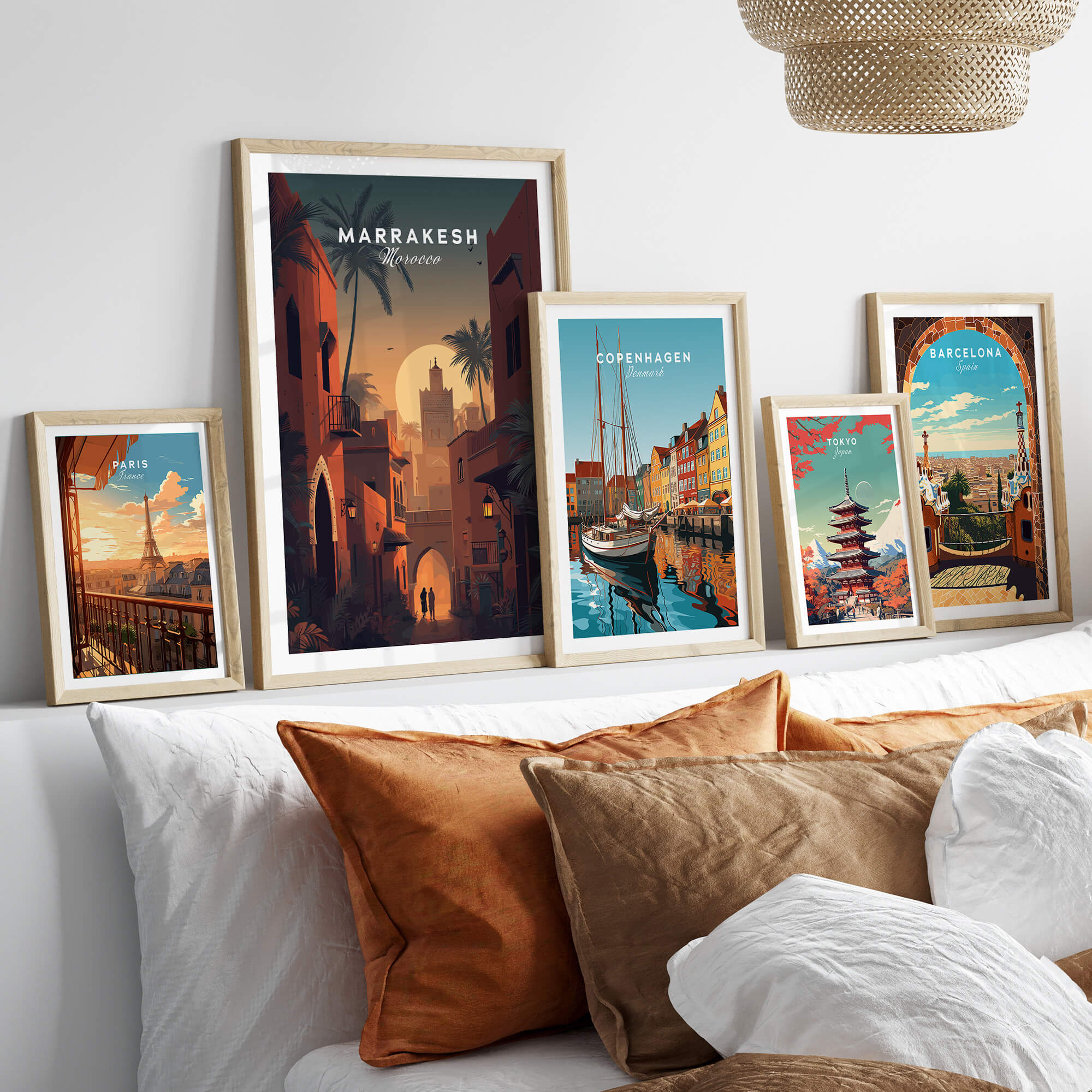 Marrakesh Morocco Wall Art Print | Sunset Medina Alleyway Travel Poster displayed in a stylish interior setting.