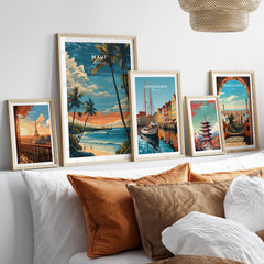 Maui Wall Art Print | Hawaii Evening Coastal Landscape Travel Poster displayed in a stylish home setting.