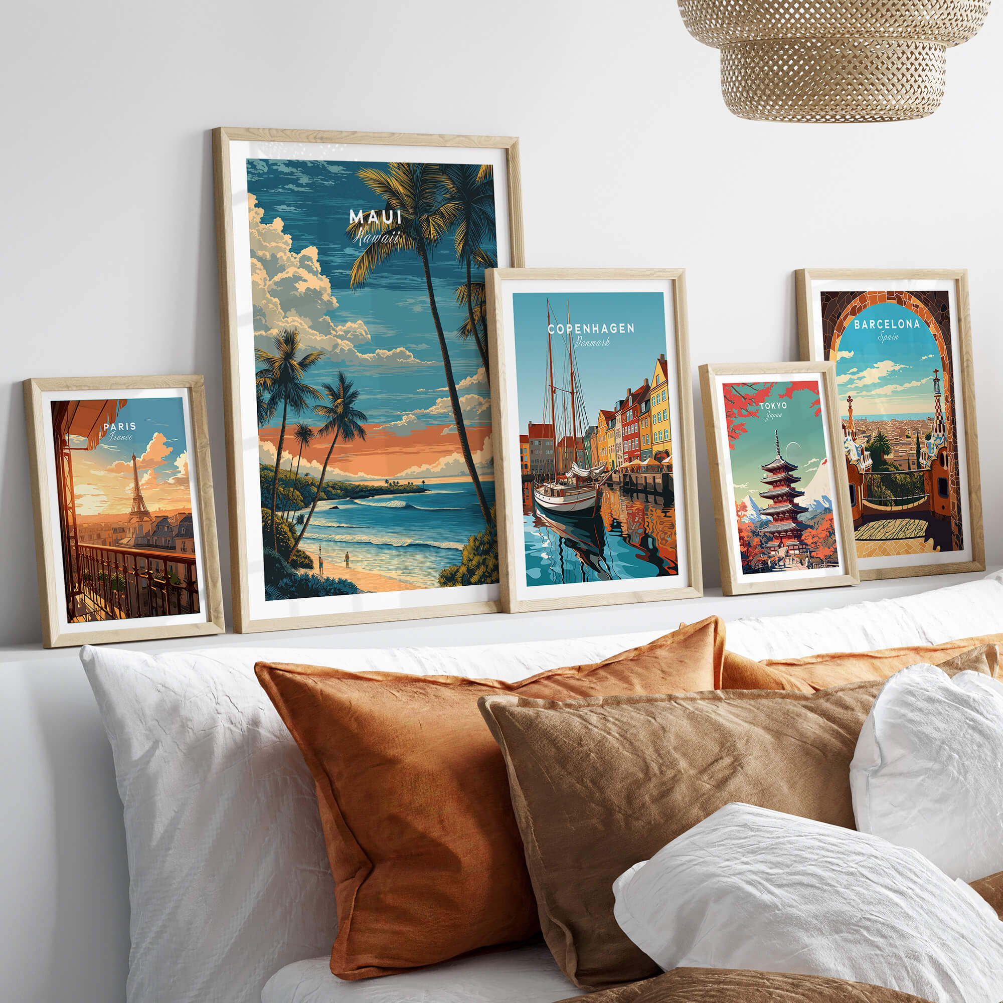 Maui Wall Art Print | Hawaii Evening Coastal Landscape Travel Poster displayed in a stylish home setting.