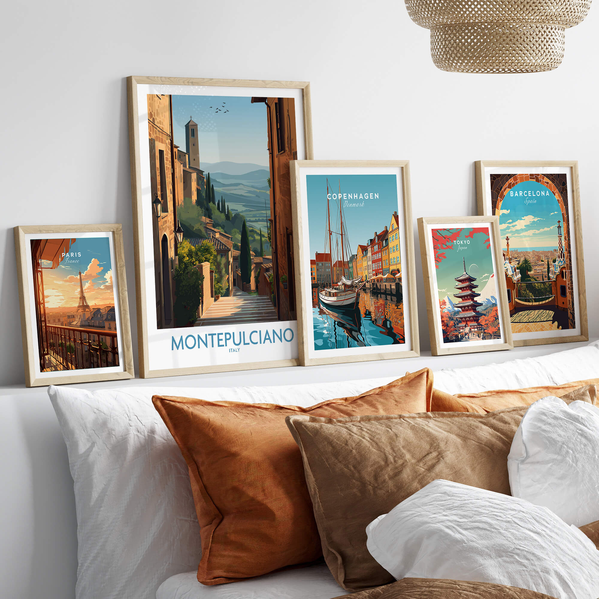Montepulciano Italy Poster | Tuscany Landscape Vineyard Canvas Print displayed in a cozy home setting.