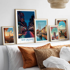 New Orleans Canvas Print | French Quarter Cityscape Poster displayed on a stylish wall in a modern living room.