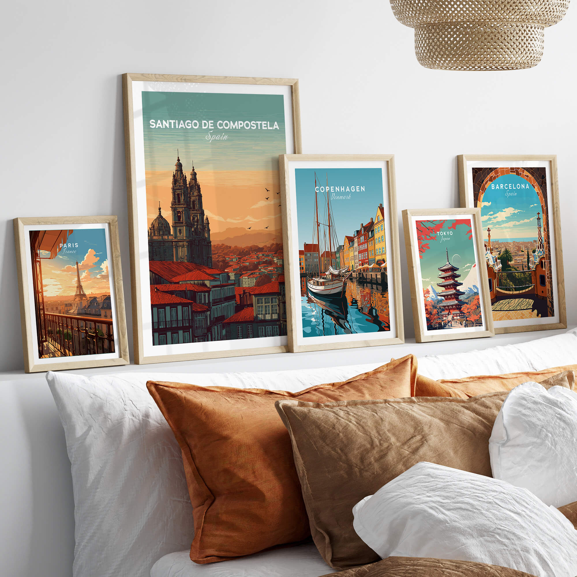 Santiago de Compostela Skyline Print | Spanish Travel Wall Decor featuring framed cityscape art prints.