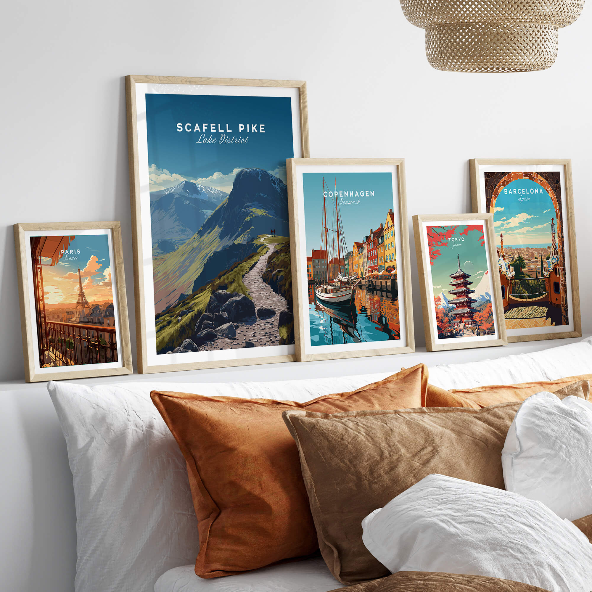 Scafell Pike Lake District Wall Art Print | English Mountain Peak Travel Poster displayed on a stylish wall.