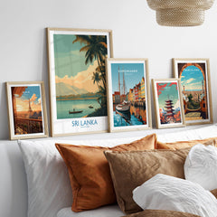 Sri Lanka Canvas Print | Traditional Boat Scene Poster displayed in a stylish home decor setting.