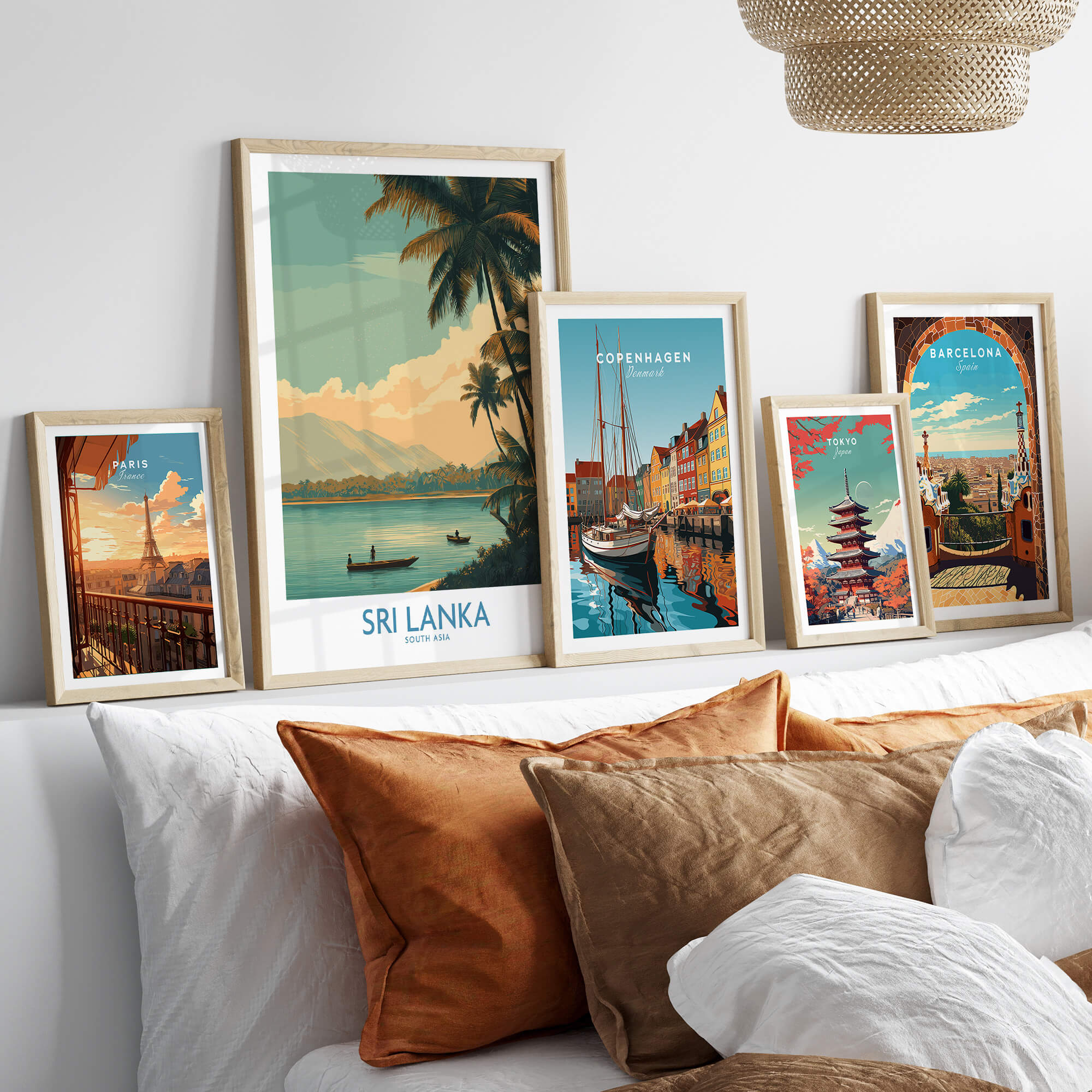 Sri Lanka Canvas Print | Traditional Boat Scene Poster displayed in a stylish home decor setting.
