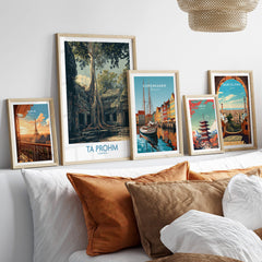Ta Prohm Cambodia Canvas Print | Iconic Tree Root Ruins Poster showcased in a stylish home decor setting.
