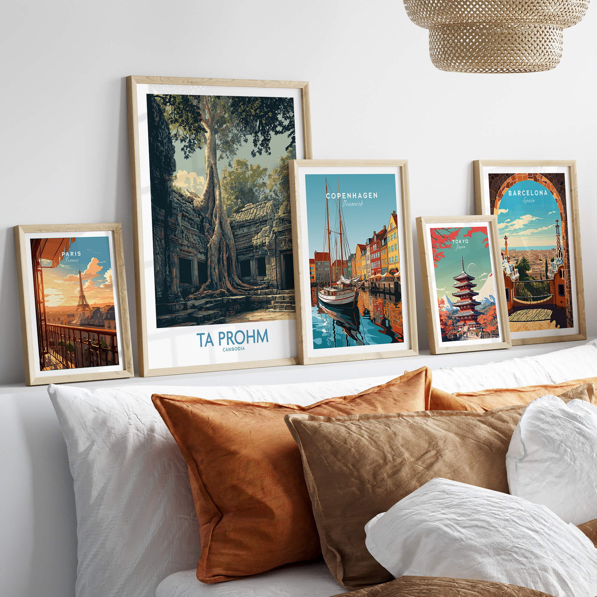 Ta Prohm Cambodia Canvas Print | Iconic Tree Root Ruins Poster showcased in a stylish home decor setting.