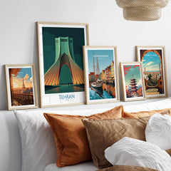 Tehran Iran Canvas Print | Iconic Persian Monument Cityscape Poster displayed among other cityscape art prints.