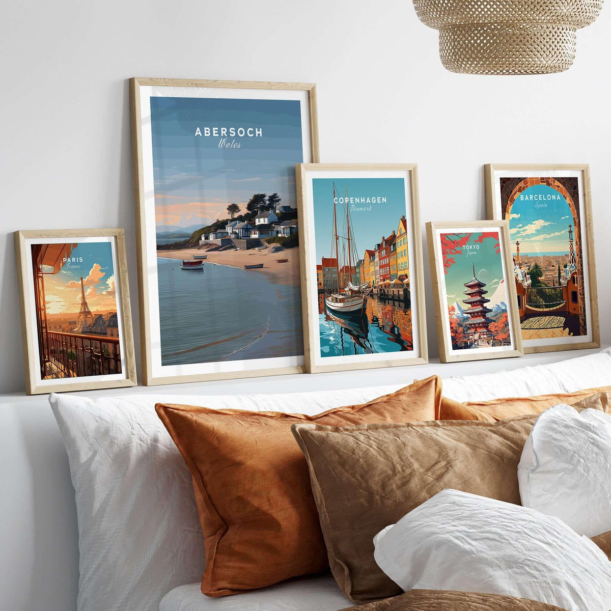 Abersoch Llyn Peninsula Shoreline View Canvas Print | Welsh Seaside Travel Poster displayed among other travel posters.
