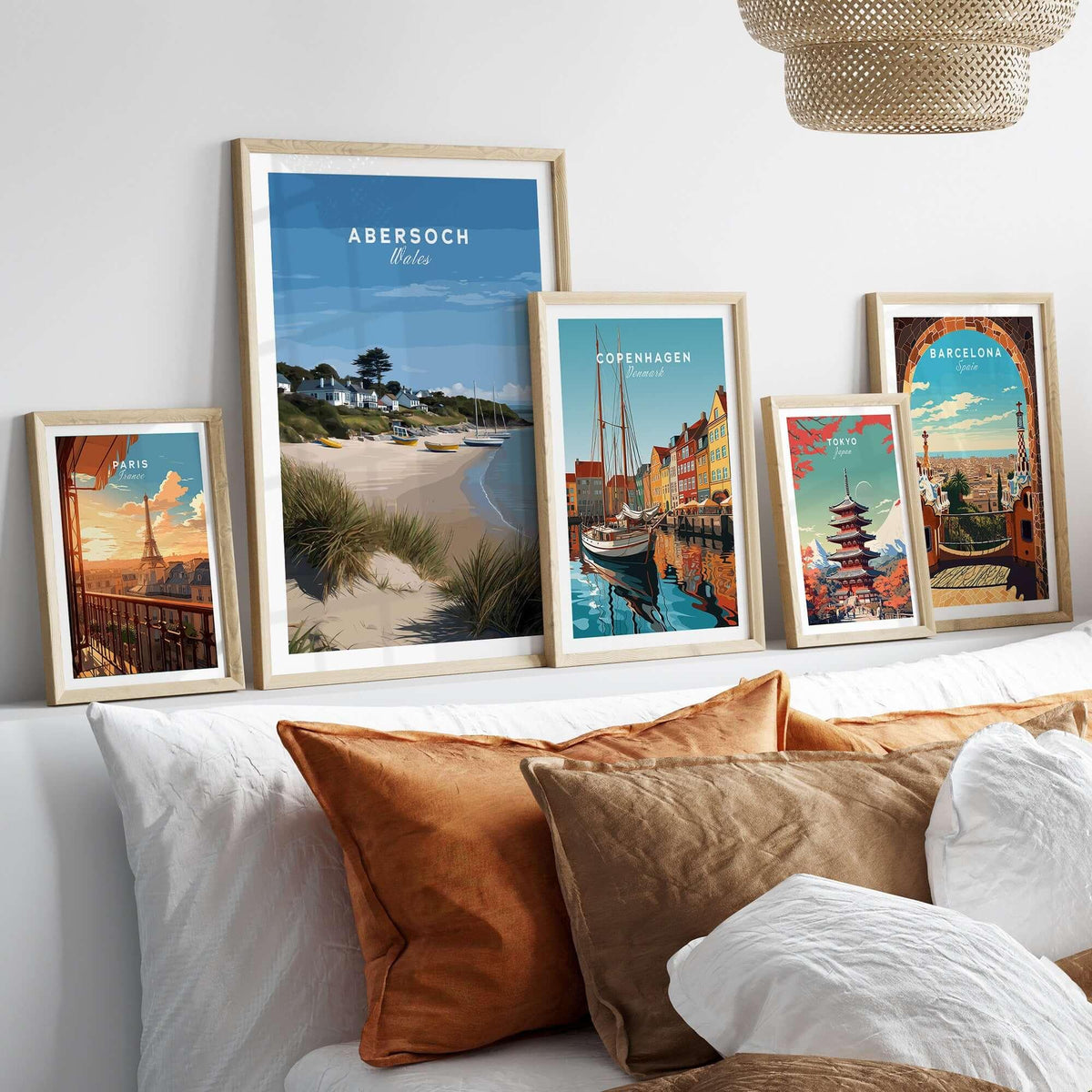Abersoch Llyn Peninsula Boating Scene Canvas Print | Welsh Seaside Home Decor displayed in stylish frames on a cozy sofa.