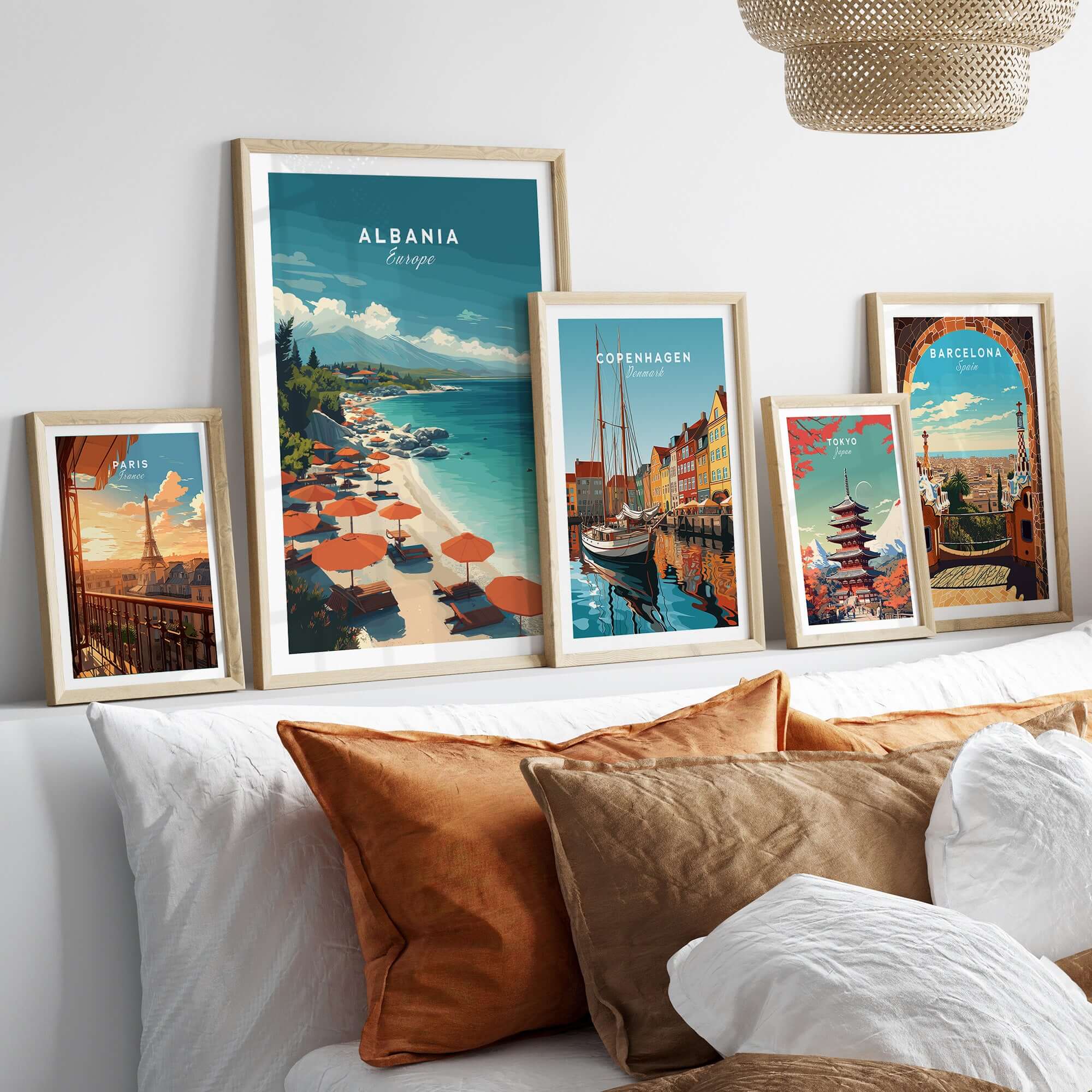 Albania Canvas Print | Balkan Travel Wall Decor featuring framed beach scenes and vibrant travel artwork.