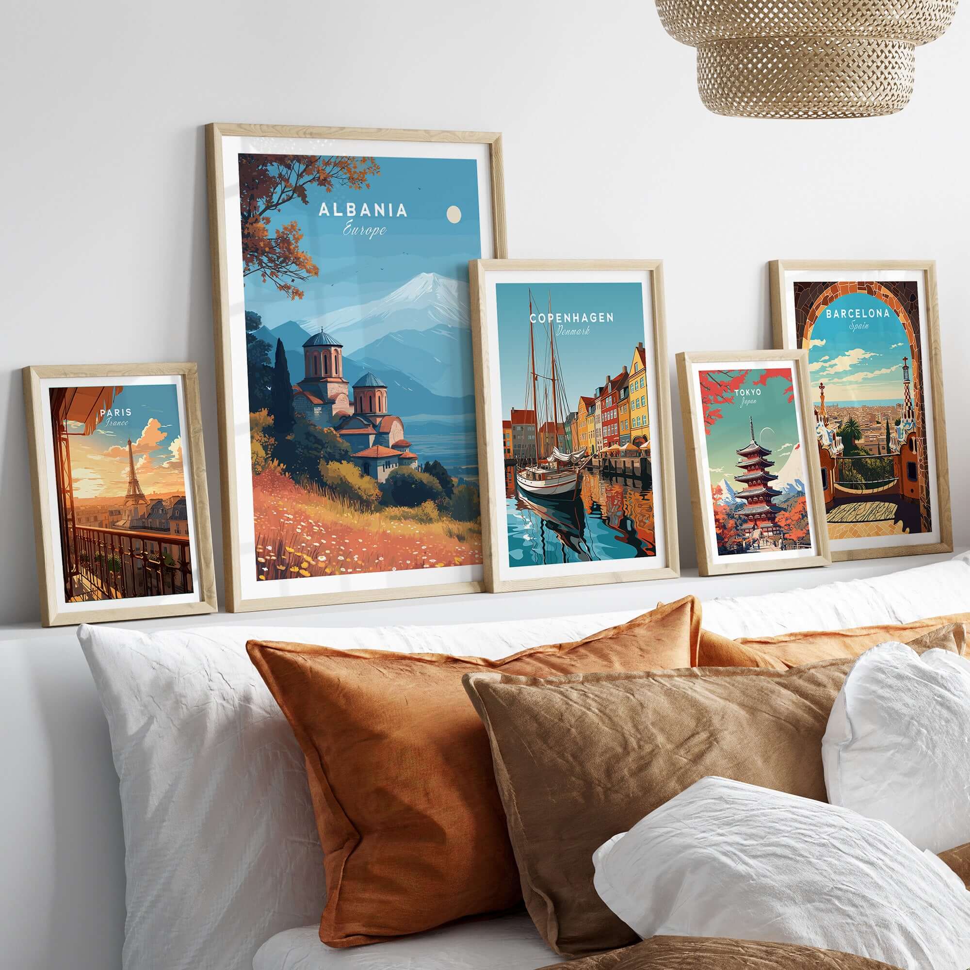 Albania Canvas Print | Framed and Unframed Travel Wall Decor displayed on a wall with other travel art pieces.