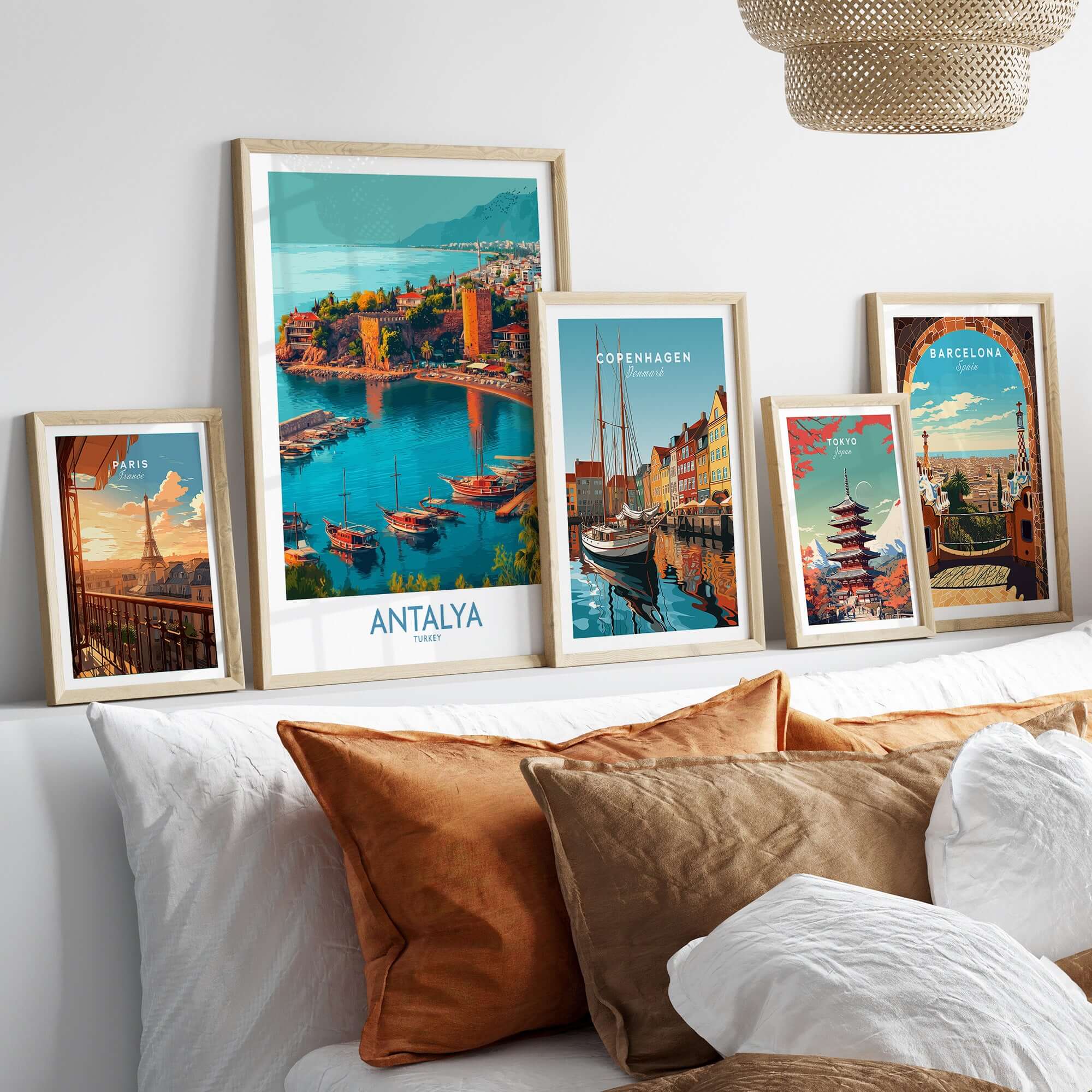 Antalya Turkey Kaleci Port Art Print | Historic Red Tower Poster displayed in an elegant home setting.