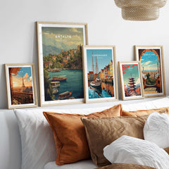 Antalya Kaleiçi Marina Canvas Print | Turkish Travel Wall Decor displayed in a stylish living room setting.