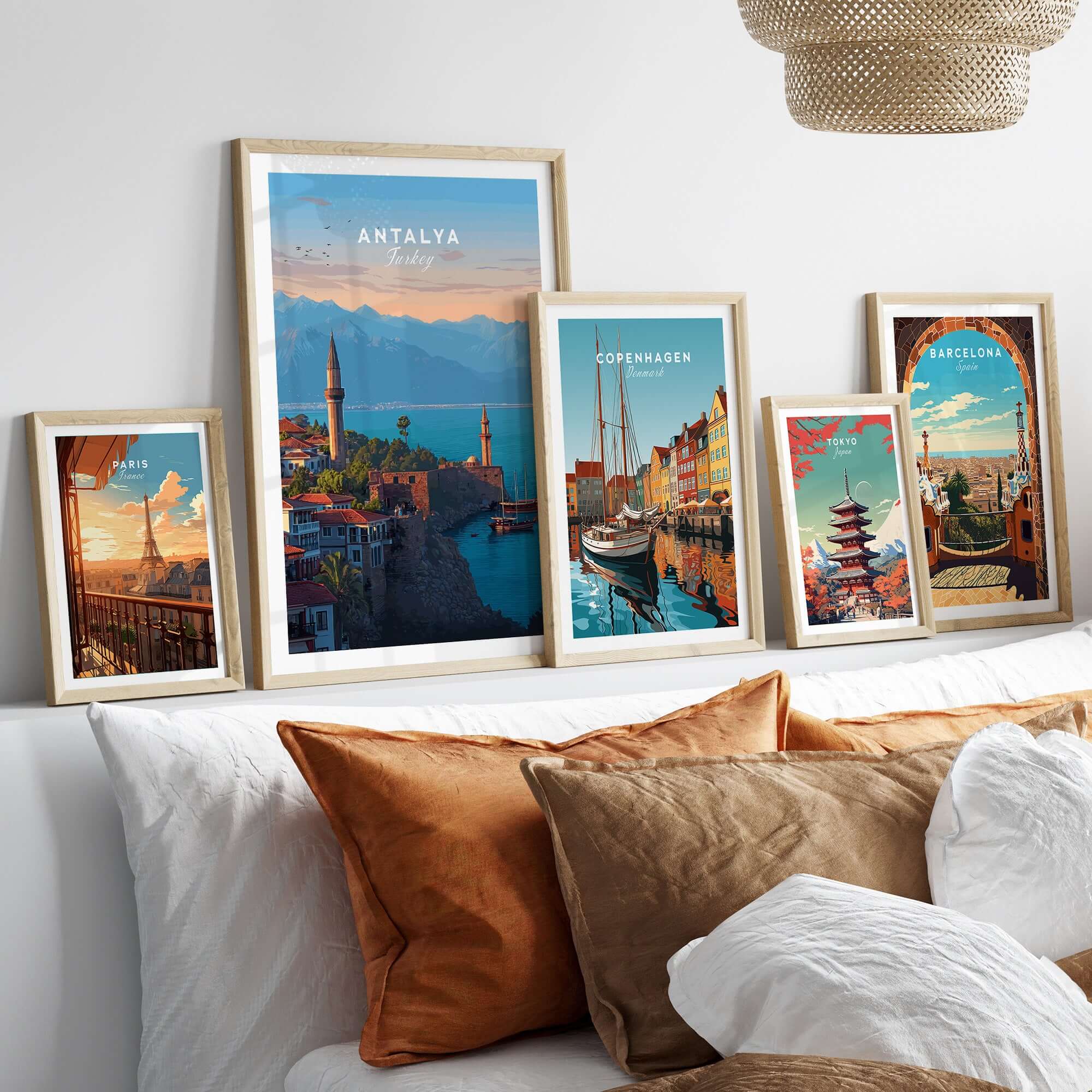 Antalya Canvas Print | Turkish Architecture Wall Decor showcasing framed city art on a stylish sofa.