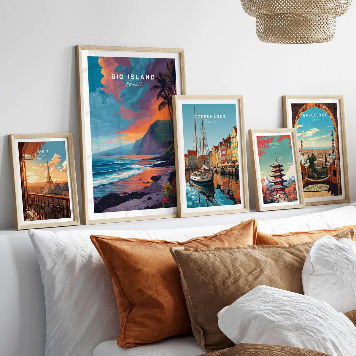Big Island Hawaii Canvas Print | Pacific Ocean Wall Decor displayed in stylish frames on a cozy bed setting.