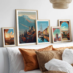 Kosovo Historic Church Hill View Canvas Print | European Wall Decor framed in a cozy living room setting.