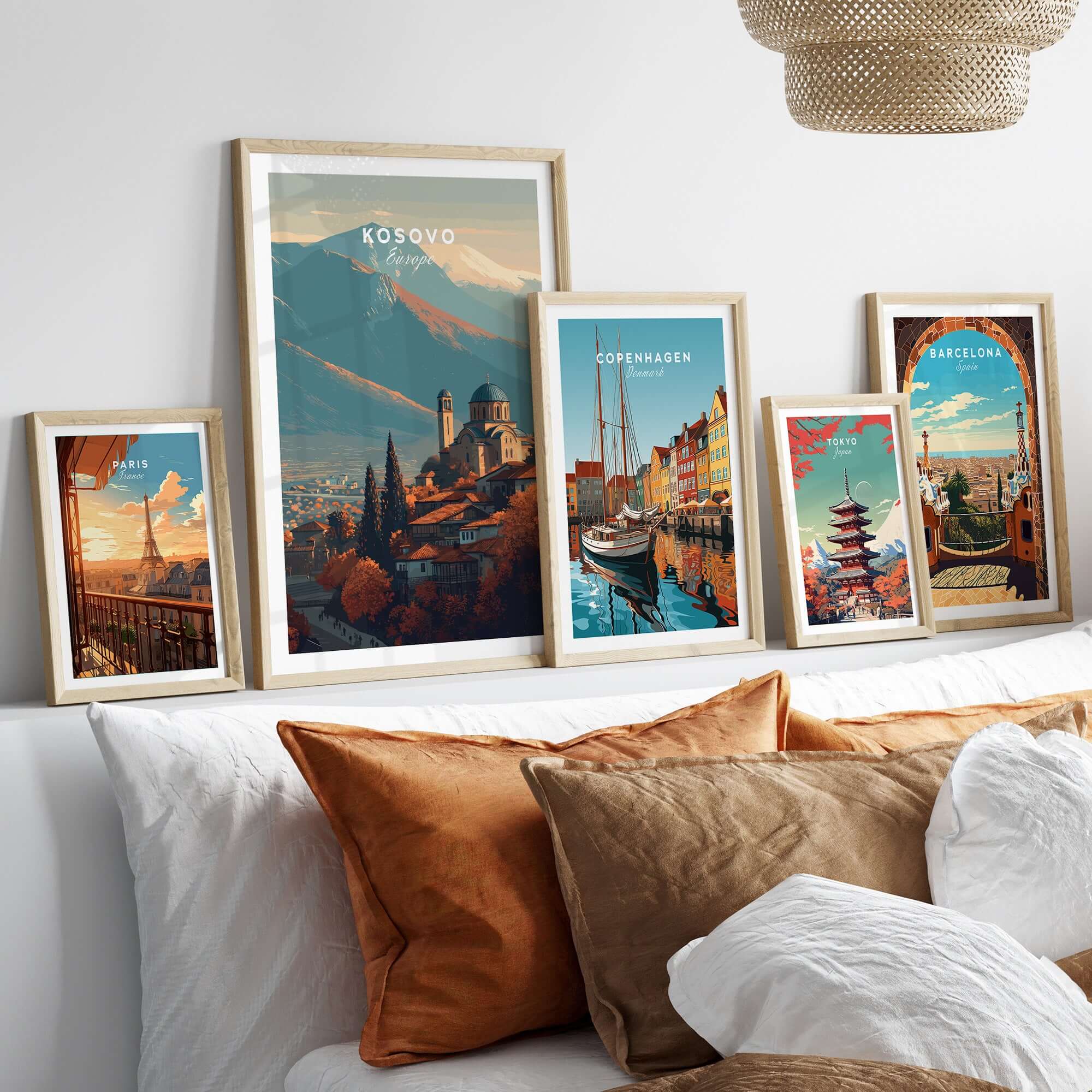 Kosovo Historic Church Hill View Canvas Print | European Wall Decor framed in a cozy living room setting.