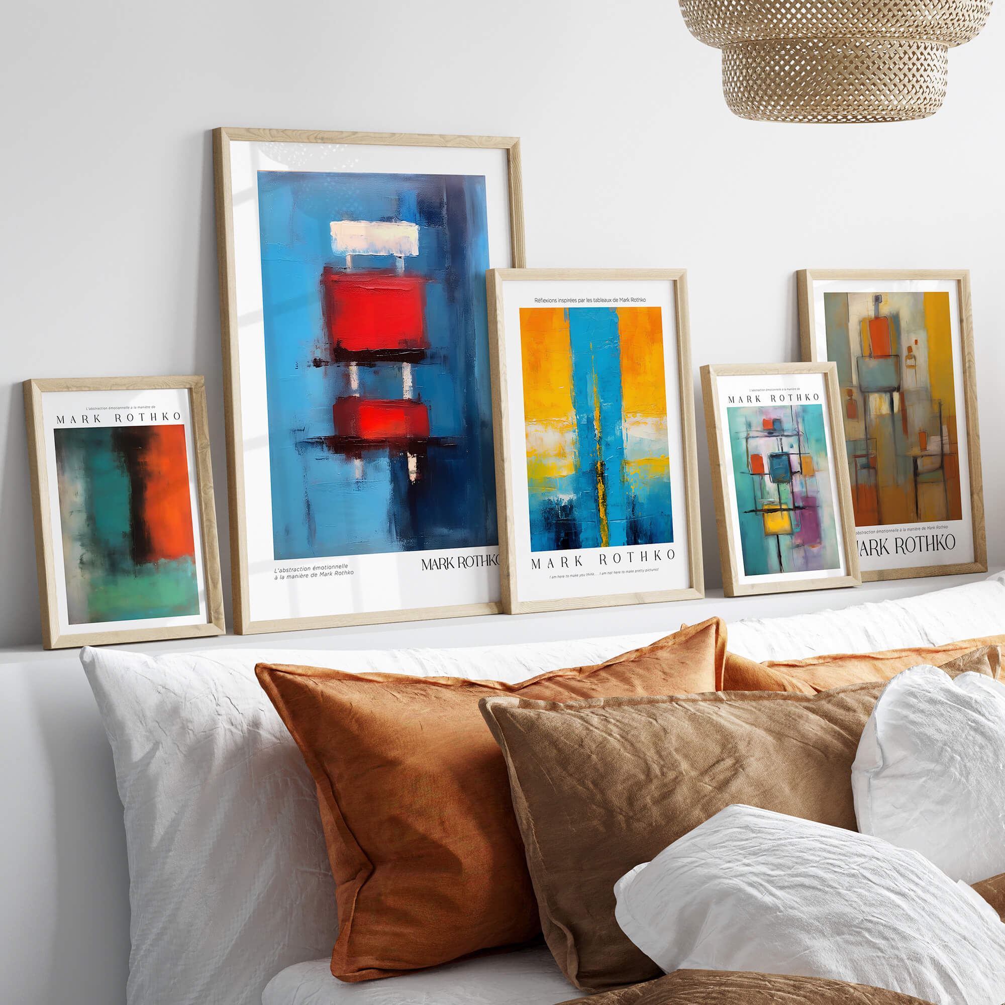 Rothko Inspired Abstract Yellow and Teal Art Print | Modern Poster displayed on a stylish gallery wall above a cozy sofa.
